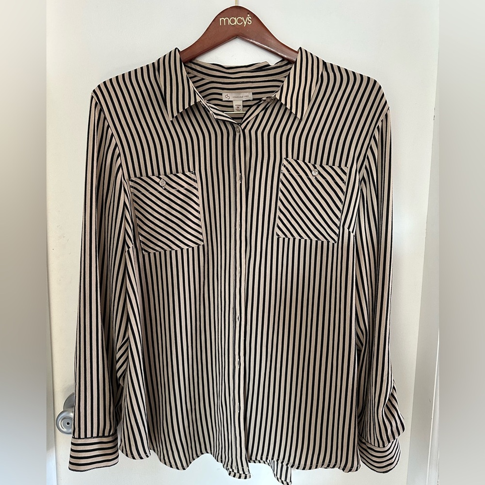 🌻 Dress Barn Black & Cream Stripe Blouse 🌻
